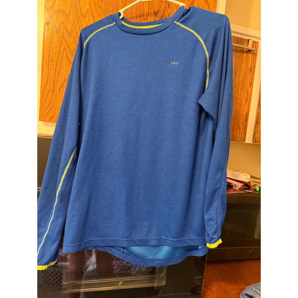 Houdini Mens Blue Long‎ Sleeve Performance Athletic Shirt Lime Green Stitching